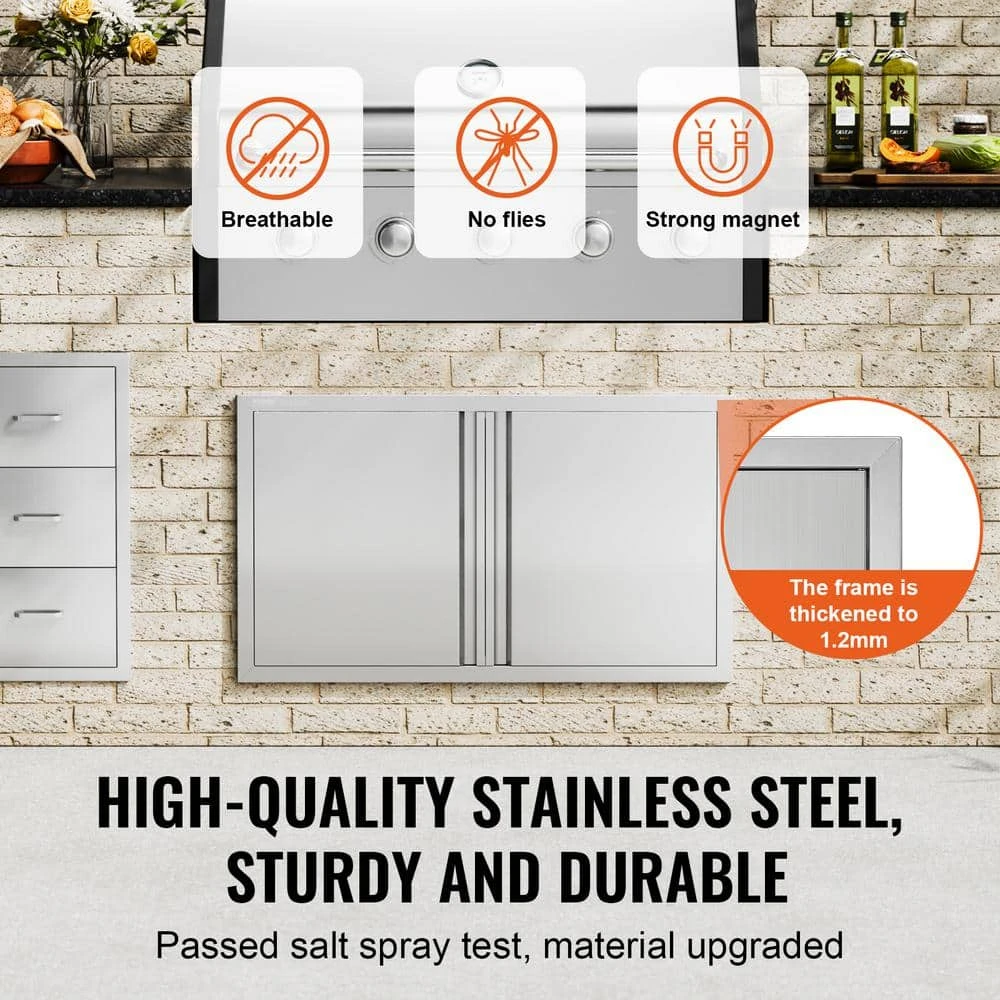 Double Outdoor Kitchen Door 36 In. W X 21 In. H BBQ Access Door Stainless Steel Flush Mount Door With Recessed Handles 5 Double Outdoor Kitchen Door 36 In. W X 21 In. H BBQ Access Door Stainless Steel Flush Mount Door With Recessed Handles - Image 3