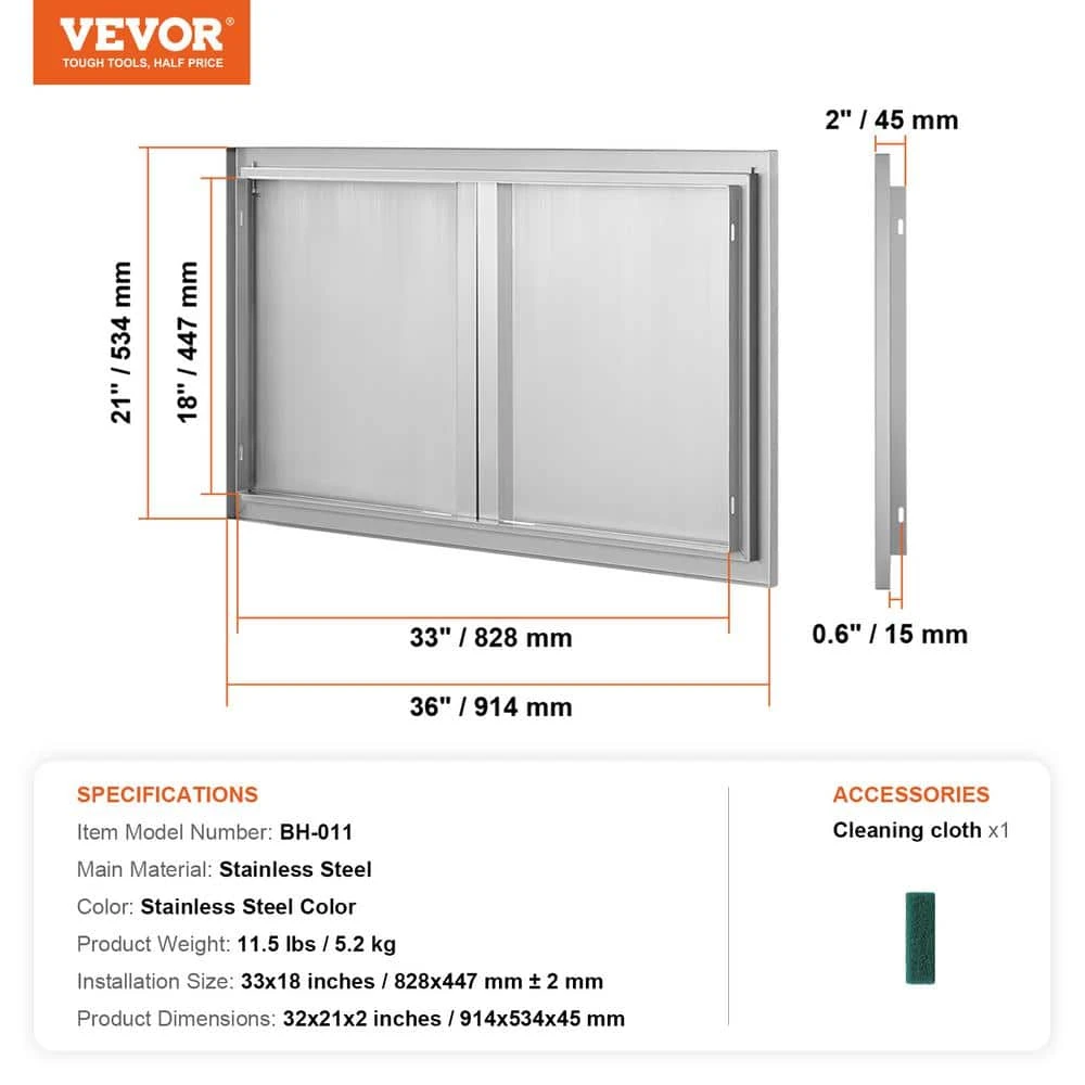 Double Outdoor Kitchen Door 36 In. W X 21 In. H BBQ Access Door Stainless Steel Flush Mount Door With Recessed Handles 9 Double Outdoor Kitchen Door 36 In. W X 21 In. H BBQ Access Door Stainless Steel Flush Mount Door With Recessed Handles - Image 7