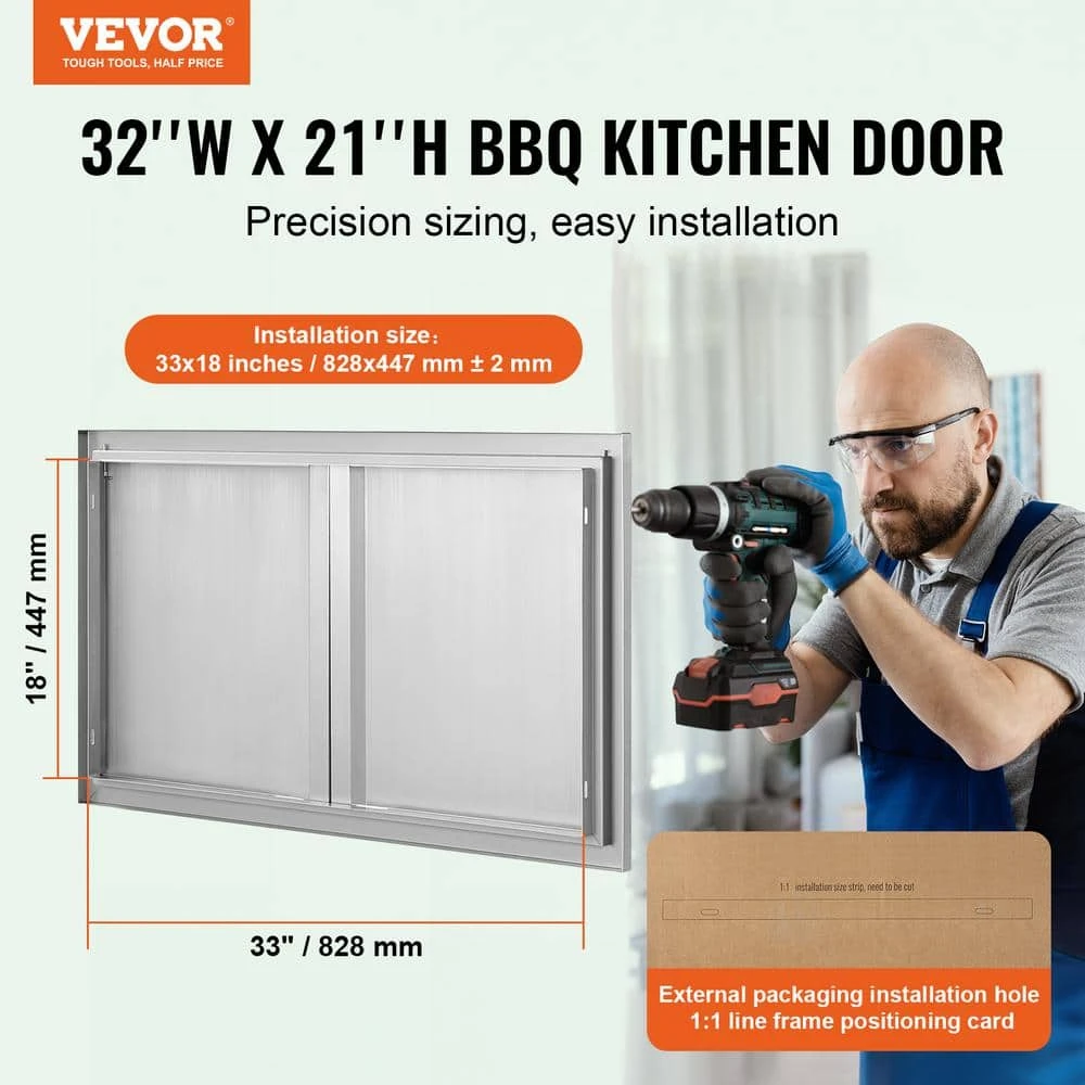 Double Outdoor Kitchen Door 36 In. W X 21 In. H BBQ Access Door Stainless Steel Flush Mount Door With Recessed Handles 4 Double Outdoor Kitchen Door 36 In. W X 21 In. H BBQ Access Door Stainless Steel Flush Mount Door With Recessed Handles - Image 2