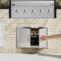 Double Outdoor Kitchen Door 28 In. W X 19 In. H BBQ Access Door Stainless Steel Flush Mount Door Wall Vertical Door -Vevor vevor outdoor kitchen doors smmbscjmys28mxg56v0 31 1000