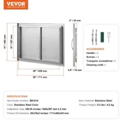 Double Outdoor Kitchen Door 28 In. W X 19 In. H BBQ Access Door Stainless Steel Flush Mount Door Wall Vertical Door -Vevor vevor outdoor kitchen doors smmbscjmys28mxg56v0 76 1000