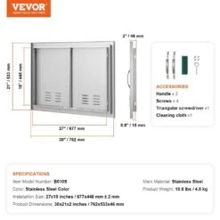 Double Outdoor Kitchen Door 30 In. W X 21 In. H BBQ Access Door Stainless Steel Flush Mount Door Wall Vertical Door -Vevor vevor outdoor kitchen doors smmbscjmys30npmwov0 76 1000