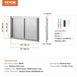 33 In. W X 22 In. H Double Outdoor Kitchen Door BBQ Access Door Stainless Steel Flush Mount Door Wall Vertical Door -Vevor vevor outdoor kitchen doors smmbscjmys33qvdxtv0 76 1000