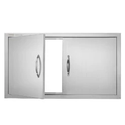 34 In. W X 19 In. H Double Outdoor Kitchen Door BBQ Access Door Stainless Steel Flush Mount Door Wall Vertical Door