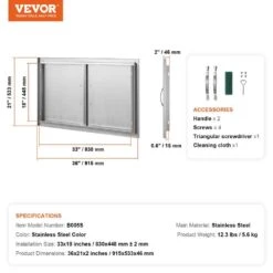Double Outdoor Kitchen Door 36 In. W X 21 In. H BBQ Access Door Stainless Steel Flush Mount Door Wall Vertical Door -Vevor vevor outdoor kitchen doors smmbscjmys36gachdv0 76 1000