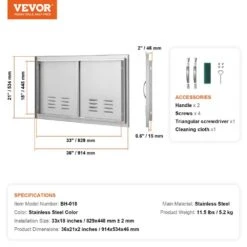 Double Outdoor Kitchen Door 36 In. W X 21 In. H BBQ Access Door Stainless Steel Flush Mount Door With Handles And Vents -Vevor vevor outdoor kitchen doors smmbscjmys36i3iiav0 76 1000
