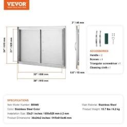 36 In. W X 24 In. H Double Outdoor Kitchen Door BBQ Access Door Stainless Steel Flush Mount Door Wall Vertical Door -Vevor vevor outdoor kitchen doors smmbscjmys36wmlacv0 76 1000
