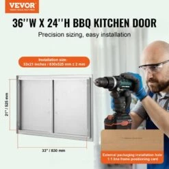 36 In. W X 24 In. H Double Outdoor Kitchen Door BBQ Access Door Stainless Steel Flush Mount Door Wall Vertical Door -Vevor vevor outdoor kitchen doors smmbscjmys36wmlacv0 c3 1000