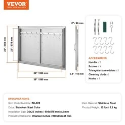Double Outdoor Kitchen Door 39 In. W X 26 In. H BBQ Access Door Stainless Steel Flush Mount Door Wall Vertical Door -Vevor vevor outdoor kitchen doors smmbscjmys39maf9xv0 76 1000