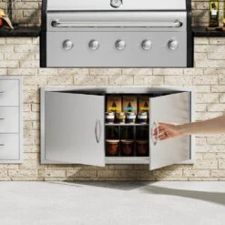 Double Outdoor Kitchen Door 42 In. W X 21 In. H BBQ Access Door Stainless Steel Flush Mount Door Wall Vertical Door -Vevor vevor outdoor kitchen doors smmbscjmys427rzkfv0 31 1000