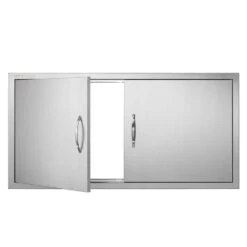 Double Outdoor Kitchen Door 42 In. W X 21 In. H BBQ Access Door Stainless Steel Flush Mount Door Wall Vertical Door