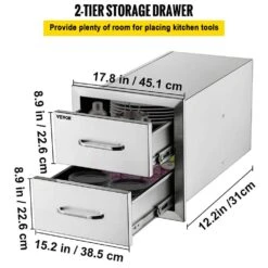 17.7 In. W X 20.5 In. H X 12.5 In. D Outdoor Kitchen Drawers Stainless Steel Flush Mount Double BBQ Access Drawers -Vevor vevor outdoor kitchen drawers 18x15yc2cbxgctg01v0 1f 1000