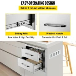 17.7 In. W X 20.5 In. H X 12.5 In. D Outdoor Kitchen Drawers Stainless Steel Flush Mount Double BBQ Access Drawers -Vevor vevor outdoor kitchen drawers 18x15yc2cbxgctg01v0 44 1000