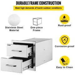 17.7 In. W X 20.5 In. H X 12.5 In. D Outdoor Kitchen Drawers Stainless Steel Flush Mount Double BBQ Access Drawers -Vevor vevor outdoor kitchen drawers 18x15yc2cbxgctg01v0 4f 1000