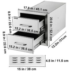 17.7 In. W X 20.5 In. H X 12.5 In. D Outdoor Kitchen Drawers Stainless Steel Flush Mount Double BBQ Access Drawers -Vevor vevor outdoor kitchen drawers 18x15yc2cbxgctg01v0 76 1000