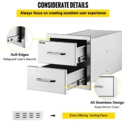 17.7 In. W X 20.5 In. H X 12.5 In. D Outdoor Kitchen Drawers Stainless Steel Flush Mount Double BBQ Access Drawers -Vevor vevor outdoor kitchen drawers 18x15yc2cbxgctg01v0 fa 1000