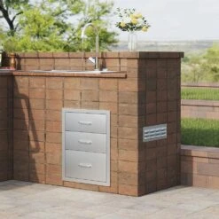 18 In. W X 23.2 In. H X 23.1 In. D Outdoor Kitchen Stainless Steel Triple BBQ Access Drawers With Chrome Handle -Vevor vevor outdoor kitchen drawers 18x23yc3cbxgctg01v0 31 1000
