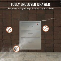 18 In. W X 23.2 In. H X 23.1 In. D Outdoor Kitchen Stainless Steel Triple BBQ Access Drawers With Chrome Handle -Vevor vevor outdoor kitchen drawers 18x23yc3cbxgctg01v0 fa 1000