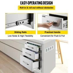 14 In. W X 20.3 In. H X 23 In. D Outdoor Kitchen Drawers Flush Mount Triple Drawers Stainless Steel Access Drawer -Vevor vevor outdoor kitchen drawers 20 25x14yc3cbxgctv0 44 1000