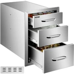 14 In. W X 20.3 In. H X 23 In. D Outdoor Kitchen Drawers Flush Mount Triple Drawers Stainless Steel Access Drawer