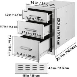 14 In. W X 20.3 In. H X 23 In. D Outdoor Kitchen Drawers Flush Mount Triple Drawers Stainless Steel Access Drawer -Vevor vevor outdoor kitchen drawers 20 25x14yc3cbxgctv0 76 1000
