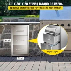 Outdoor Kitchen Drawers 17 In. W X 30 In. H X 21 In. D Mount Triple BBQ Drawers With Handle BBQ Island Drawers -Vevor vevor outdoor kitchen drawers 30x17yc3cbxgctg01v0 4f 1000