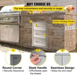 Outdoor Kitchen Drawers 17 In. W X 30 In. H X 21 In. D Mount Triple BBQ Drawers With Handle BBQ Island Drawers -Vevor vevor outdoor kitchen drawers 30x17yc3cbxgctg01v0 fa 1000