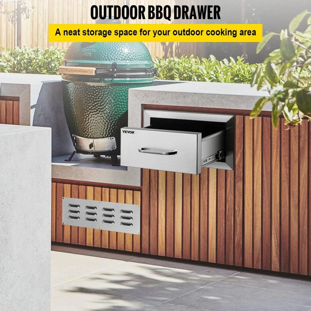 Outdoor Kitchen Drawers 14 In. W X 8.5 In. H X 23 In. D Stainless Steel Flush Mount Double Access Drawers With Handle 4 Outdoor Kitchen Drawers 14 In. W X 8.5 In. H X 23 In. D Stainless Steel Flush Mount Double Access Drawers With Handle - Image 2