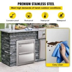 14 In. W X 14.5 In. H X 23 In. D Outdoor Kitchen Drawers Flush Mount Stainless Steel Double Access Drawers With Handles -Vevor vevor outdoor kitchen drawers ctg10x20 2x39 201v0 1f 1000