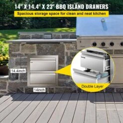 14 In. W X 14.5 In. H X 23 In. D Outdoor Kitchen Drawers Flush Mount Stainless Steel Double Access Drawers With Handles -Vevor vevor outdoor kitchen drawers ctg10x20 2x39 201v0 4f 1000