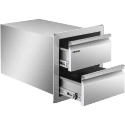 14 In. W X 14.5 In. H X 23 In. D Outdoor Kitchen Drawers Flush Mount Stainless Steel Double Access Drawers With Handles