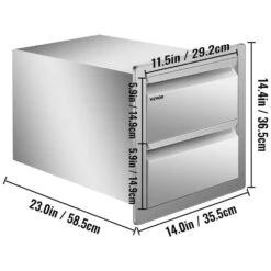 14 In. W X 14.5 In. H X 23 In. D Outdoor Kitchen Drawers Flush Mount Stainless Steel Double Access Drawers With Handles -Vevor vevor outdoor kitchen drawers ctg10x20 2x39 201v0 76 1000