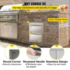 14 In. W X 14.5 In. H X 23 In. D Outdoor Kitchen Drawers Flush Mount Stainless Steel Double Access Drawers With Handles -Vevor vevor outdoor kitchen drawers ctg10x20 2x39 201v0 fa 1000