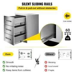 Outdoor Kitchen Drawers 16 In. W X 21.5 In. H X 18 In. D Stainless Steel BBQ Island Access Drawers With Handle -Vevor vevor outdoor kitchen drawers ctg16x22 3x180001v0 44 1000