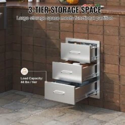 Outdoor Kitchen Drawers 16 In. W X 21.5 In. H X 18 In. D Stainless Steel BBQ Island Access Drawers With Handle -Vevor vevor outdoor kitchen drawers ctg16x22 3x180001v0 4f 1000