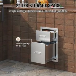 13 In. W X 20.4 In. H X 20.8 In. D Outdoor Kitchen Drawers Stainless Steel Flush Mount Double BBQ Access Drawers -Vevor vevor outdoor kitchen drawers ctg20 5x13x210001v0 4f 1000