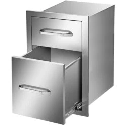 13 In. W X 20.4 In. H X 20.8 In. D Outdoor Kitchen Drawers Stainless Steel Flush Mount Double BBQ Access Drawers