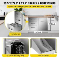 Outdoor Kitchen Door Drawer Combo 29.5 In. W X 22.6 In. H X 21.7 In. D Access Drawers With Adjustable Garbage Ring -Vevor vevor outdoor kitchen drawers ctg22 5x30x230001v0 4f 1000