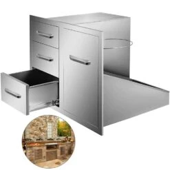 Outdoor Kitchen Door Drawer Combo 29.5 In. W X 22.6 In. H X 21.7 In. D Access Drawers With Adjustable Garbage Ring