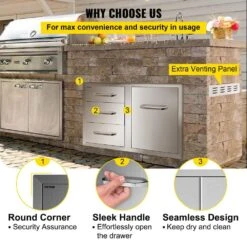 Outdoor Kitchen Door Drawer Combo 29.5 In. W X 22.6 In. H X 21.7 In. D Access Drawers With Adjustable Garbage Ring -Vevor vevor outdoor kitchen drawers ctg22 5x30x230001v0 fa 1000