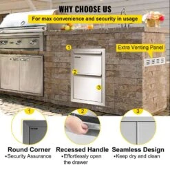 Outdoor Kitchen Drawers 13 In. W X 20.5 In. H X 21 In. D BBQ Island Drawers Flush Mount Double BBQ Access Drawers -Vevor vevor outdoor kitchen drawers ctg22x15x20000001v0 fa 1000