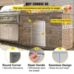 Outdoor Kitchen Drawers 15 In. W X 21 In. H X 22.5 In. D Flush Mount Access BBQ Drawers With Handle BBQ Island Drawers -Vevor vevor outdoor kitchen drawers ctg24 6x23x170001v0 fa 1000