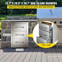 16 In. W X 28.5 In. H X 20.5 In. D Outdoor Kitchen Drawers Stainless Steel Flush Mount Triple BBQ Access Drawers -Vevor vevor outdoor kitchen drawers ctg29x16x21 70001v0 4f 1000
