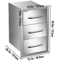 16 In. W X 28.5 In. H X 20.5 In. D Outdoor Kitchen Drawers Stainless Steel Flush Mount Triple BBQ Access Drawers -Vevor vevor outdoor kitchen drawers ctg29x16x21 70001v0 76 1000