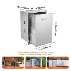 19.7 In. W X 26.5 In. H Outdoor Kitchen Drawers Stainless Steel With Trash Bag Ring Pull Out Access Drawer -Vevor vevor outdoor kitchen drawers ctgljctgdth000001v0 76 1000
