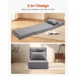 Convertible Flip Chair, 5-Position Adjustable Floor Lazy Sofa, Folding Sofa Bed Chair For Room Bedroom, Gray Plastic -Vevor vevor outdoor lounge chairs dbyzdckwfs00jugs1v0 44 1000