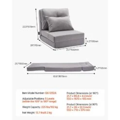 Convertible Flip Chair, 5-Position Adjustable Floor Lazy Sofa, Folding Sofa Bed Chair For Room Bedroom, Gray Plastic -Vevor vevor outdoor lounge chairs dbyzdckwfs00jugs1v0 76 1000