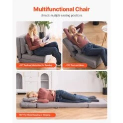 Convertible Flip Chair, 5-Position Adjustable Floor Lazy Sofa, Folding Sofa Bed Chair For Room Bedroom, Gray Plastic -Vevor vevor outdoor lounge chairs dbyzdckwfs00jugs1v0 fa 1000