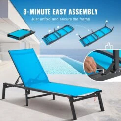 Chaise Lounge Chair Outdoor, Aluminum Patio Lounge Chair With Adjustable 5-Position, Folding Pool Lounge Chair, Blue -Vevor vevor outdoor lounge chairs jstygdtylskzk6allv0 1f 1000