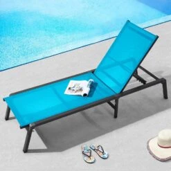 Chaise Lounge Chair Outdoor, Aluminum Patio Lounge Chair With Adjustable 5-Position, Folding Pool Lounge Chair, Blue -Vevor vevor outdoor lounge chairs jstygdtylskzk6allv0 31 1000
